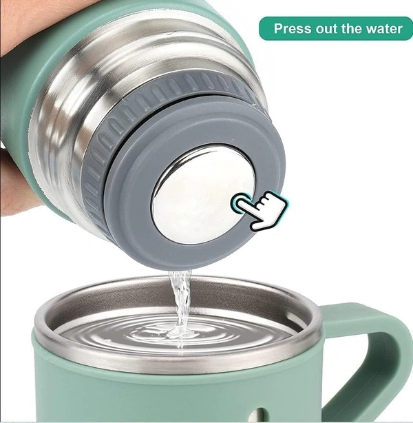 Vacuum Flask Set - 500ml with 3 Cups, Insulated Double Layer Thermos for Tea Coffee Water, Travel-Friendly, Ideal for Gifting - Green (Customizable)