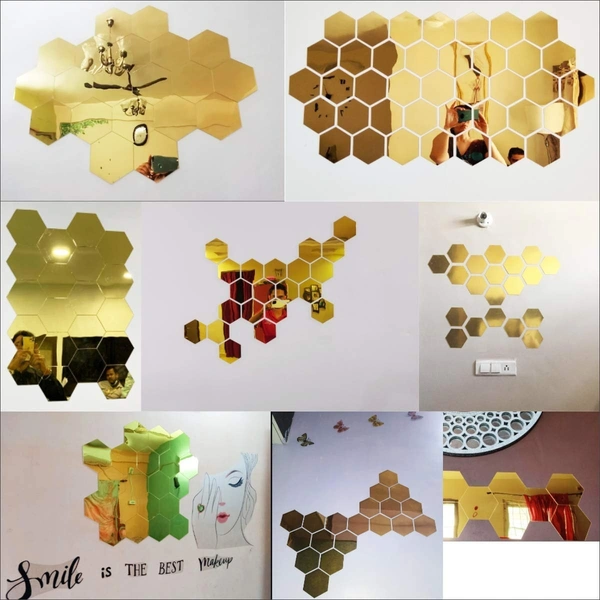 Decorative Mirror Sticker Hexagon Golden mirror stickers for wall acrylic mirror wall decor sticker