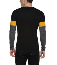 Black, Yellow, Grey Round Neck Full Sleeve Cotton T-Shirt