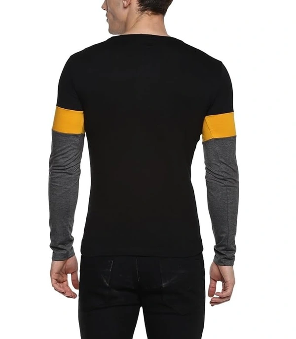 Black, Yellow, Grey Round Neck Full Sleeve Cotton T-Shirt