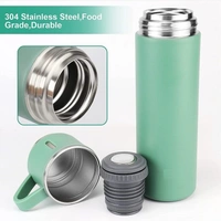 Vacuum Flask Set - 500ml with 3 Cups, Insulated Double Layer Thermos for Tea Coffee Water, Travel-Friendly, Ideal for Gifting - Green (Customizable)