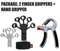Combo of 1 Adjustable Hand Gripper and 2 Finger Gripper Multi Tension 6 Months Warranty Strengthener for Gym Workout Hand Exercise Equipment