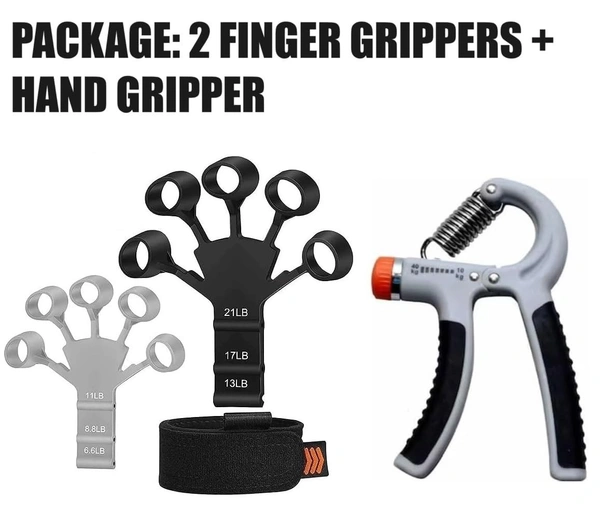 Combo of 1 Adjustable Hand Gripper and 2 Finger Gripper Multi Tension 6 Months Warranty Strengthener for Gym Workout Hand Exercise Equipment