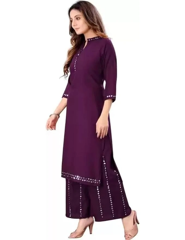 Women's Mirror Work Rayon Kurta and Palazzo Set for Women's and Girls || Kurti Set || Ethic Set for Women (Pack of 1)