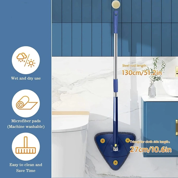 Rotatable Adjustable Triangle Cleaning Mop with Stainless Steel Long Handle Push-Pull Squeezing Cleaning Mop Dry & Wet Mop Floor Windows Ceiling