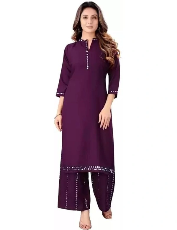 Women's Mirror Work Rayon Kurta and Palazzo Set for Women's and Girls || Kurti Set || Ethic Set for Women (Pack of 1)