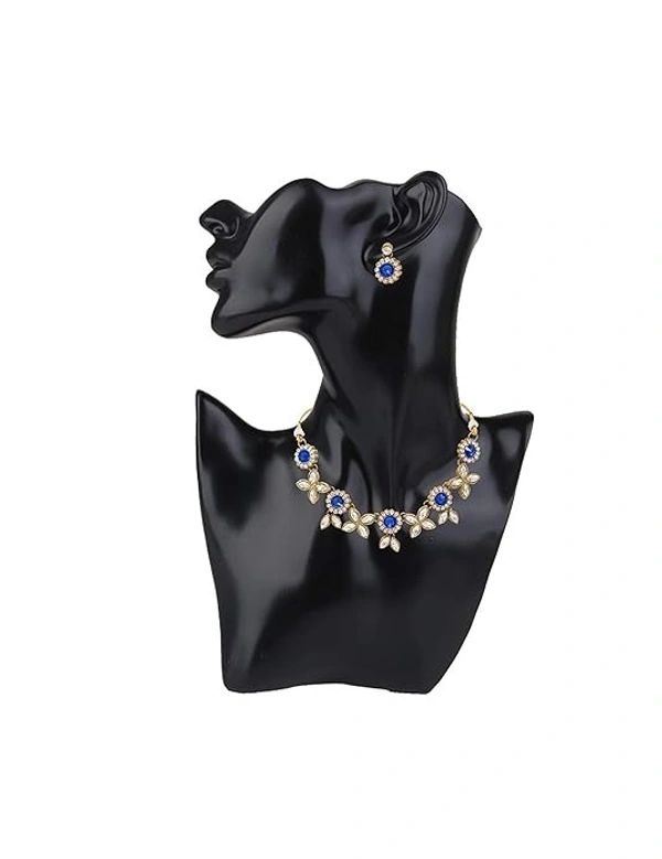 Gold Plated Blue Necklace With Earring Jewellery Set For Womens