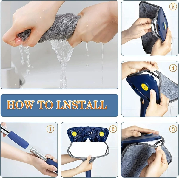Rotatable Adjustable Triangle Cleaning Mop with Stainless Steel Long Handle Push-Pull Squeezing Cleaning Mop Dry & Wet Mop Floor Windows Ceiling