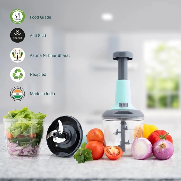 Premium Manual Food Chopper 1000ml, Manual Hand Press Chopper With Super Sharp Blades To Cut Onion, Tomatoes, All Vegetables, All Fruits, Ultra Durable Chopper For Kitchen