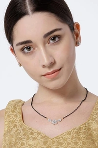 American Diamond Gold Plated Mangalsutra Pendant with Chain and Earrings for Women
