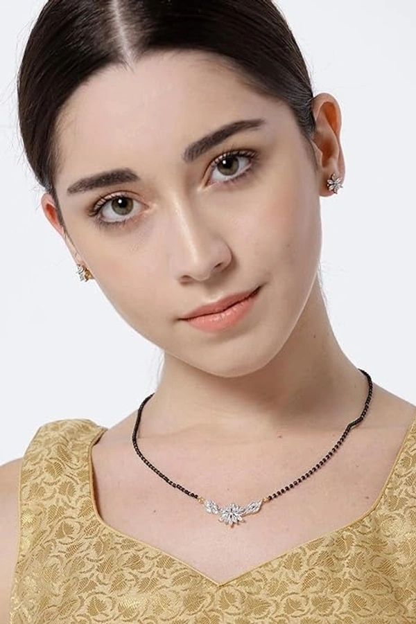 American Diamond Gold Plated Mangalsutra Pendant with Chain and Earrings for Women