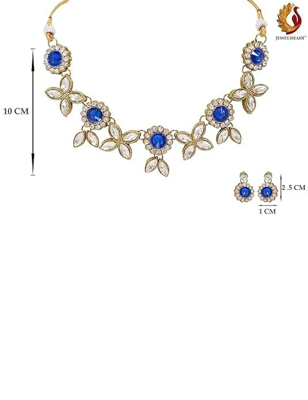 Gold Plated Blue Necklace With Earring Jewellery Set For Womens