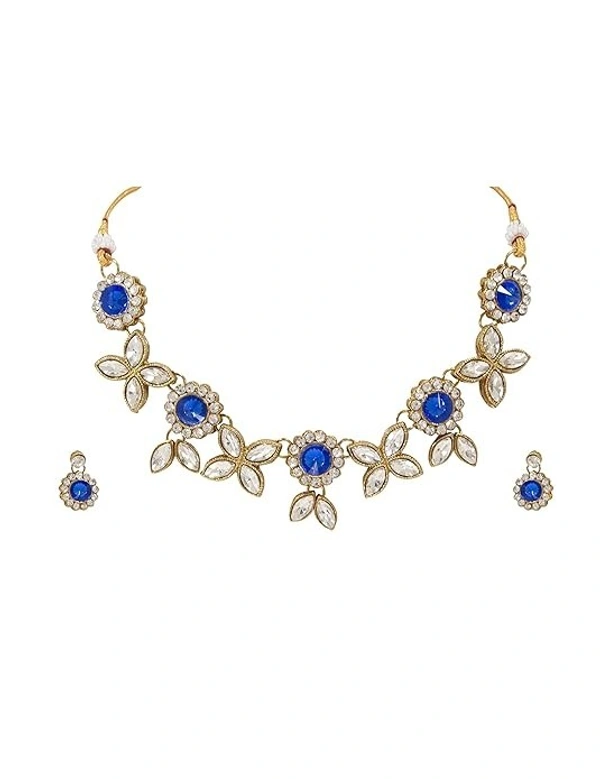 Gold Plated Blue Necklace With Earring Jewellery Set For Womens