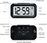 Digital Alarm Clock for Students Calendar Snooze with Automatic Sensor Light Smart Battery Operated Date and Temperature, Loud Study Table Watch, Home and Office (Black)