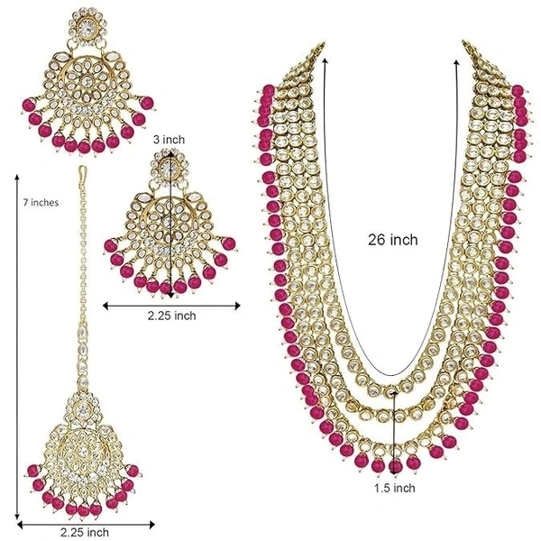  18K Gold Plated Traditional Kundan & Pearl Studed Bridal Jewellery Set For Women 