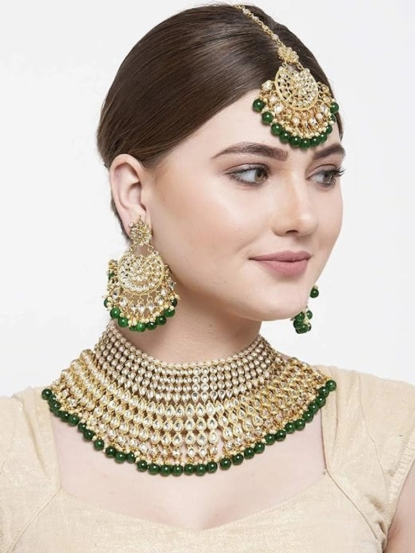 Latest Stylish Kundan Choker Wedding Party Traditional Bridal Necklace Jewellery Set for Women