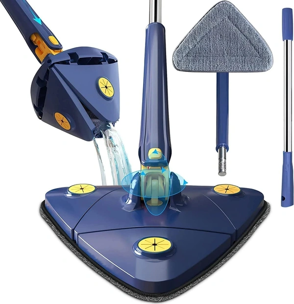 Rotatable Adjustable Triangle Cleaning Mop with Stainless Steel Long Handle Push-Pull Squeezing Cleaning Mop Dry & Wet Mop Floor Windows Ceiling