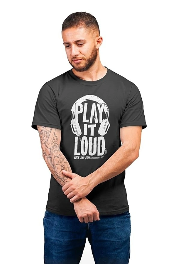 100% Cotton Half Sleeves Round Neck Play It Loud Printed T-Shirt for Men