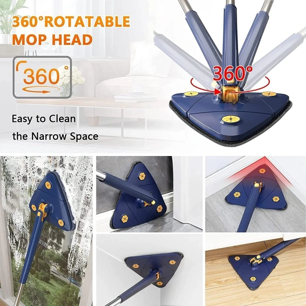 Rotatable Adjustable Triangle Cleaning Mop with Stainless Steel Long Handle Push-Pull Squeezing Cleaning Mop Dry & Wet Mop Floor Windows Ceiling