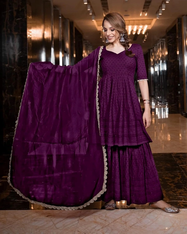 Sequine Embroidered Work Georgette Fabric Lehenga Choli With Dupatta (PURPLE)