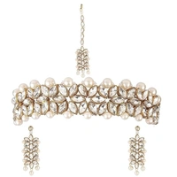 18K Gold Plated Traditional 5 Layers Kundan & Pearl Beaded Moti Raani Haar Necklace Jewellery Set For Women