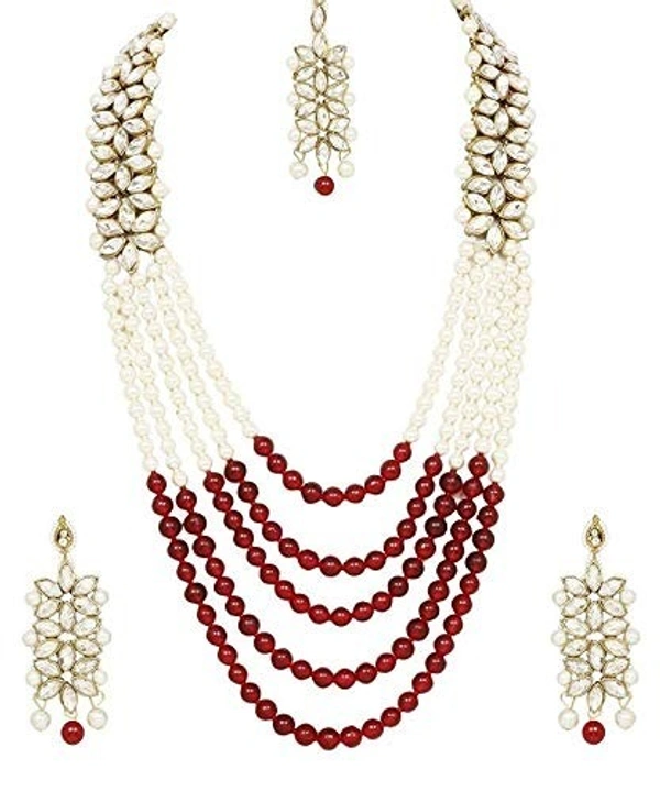 ewels 18K Gold Plated Traditional 5 Layers Kundan & Pearl Beaded Moti Raani Haar Necklace Jewellery Set For Women (ML164)