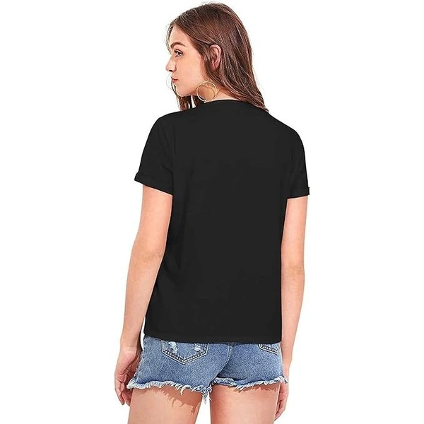 Elegant Black Cotton BTS Printed Round Neck T-Shirt For Women
