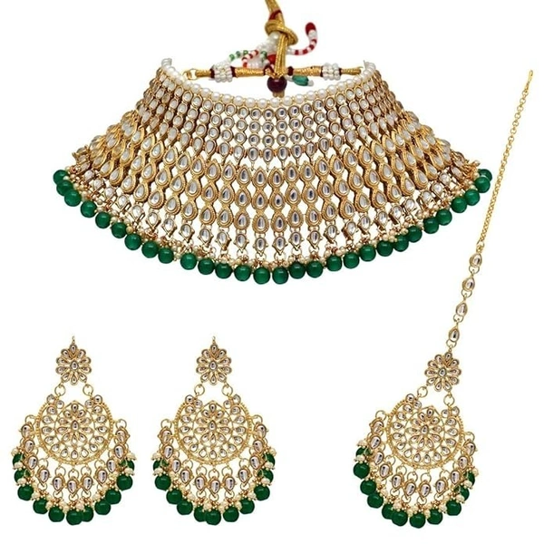 Latest Stylish Kundan Choker Wedding Party Traditional Bridal Necklace Jewellery Set for Women