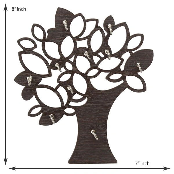 Wooden Tree Shape Decorative Key Organiser | 10 Hook Hanging Key Holder for Home and Office- 8.27 x 7.09 x 1.18 inches