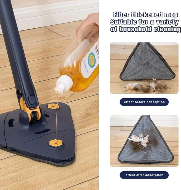 Rotatable Adjustable Triangle Cleaning Mop with Stainless Steel Long Handle Push-Pull Squeezing Cleaning Mop Dry & Wet Mop Floor Windows Ceiling