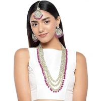  18K Gold Plated Traditional Kundan & Pearl Studed Bridal Jewellery Set For Women 