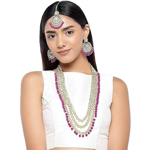  18K Gold Plated Traditional Kundan & Pearl Studed Bridal Jewellery Set For Women 