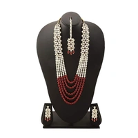 ewels 18K Gold Plated Traditional 5 Layers Kundan & Pearl Beaded Moti Raani Haar Necklace Jewellery Set For Women (ML164)