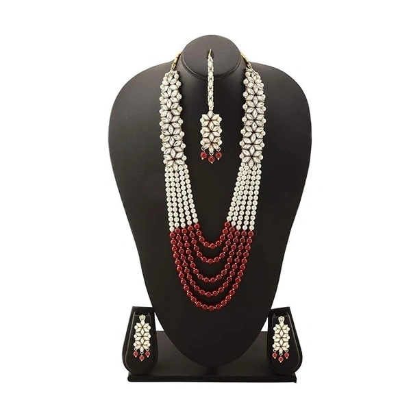 ewels 18K Gold Plated Traditional 5 Layers Kundan & Pearl Beaded Moti Raani Haar Necklace Jewellery Set For Women (ML164)