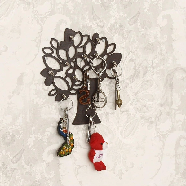 Wooden Tree Shape Decorative Key Organiser | 10 Hook Hanging Key Holder for Home and Office- 8.27 x 7.09 x 1.18 inches