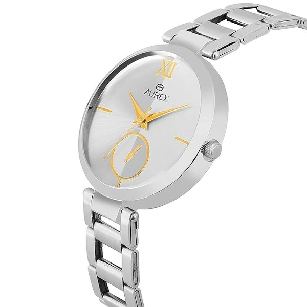 AUREX Analogue Women's & Girls' Watch (White Dial Silver Colored Strap)