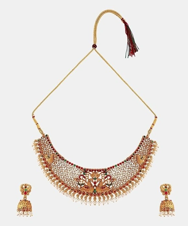Gold Plated Pearl Choker Necklace Set for Women,Matte Finish Bridal Jewellery Set, Wedding Collection Necklace Earring, for Women-1 Neckless, 2 Earring
