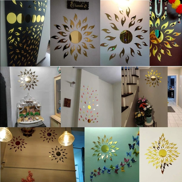 Sun Silver Round Unframed Mirror Stickers For Wall 3D Acrylic Stickers Wall Stickers For Hall Bedroom Living Room Kids Room Sun Large Size Unframed Mirror Wall Stickers