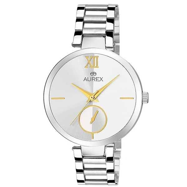 AUREX Analogue Women's & Girls' Watch (White Dial Silver Colored Strap)