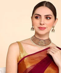 Gold Plated Pearl Choker Necklace Set for Women,Matte Finish Bridal Jewellery Set, Wedding Collection Necklace Earring, for Women-1 Neckless, 2 Earring