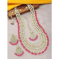  18K Gold Plated Traditional Kundan & Pearl Studed Bridal Jewellery Set For Women 