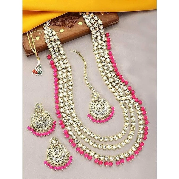  18K Gold Plated Traditional Kundan & Pearl Studed Bridal Jewellery Set For Women 