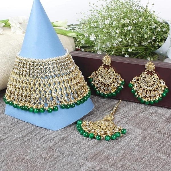 Latest Stylish Kundan Choker Wedding Party Traditional Bridal Necklace Jewellery Set for Women