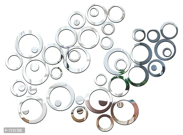 40 Ring and Dots Silver, Mirror Stickers for Wall, Acrylic Mirror Wall Decor Sticker, Wall Mirror Stickers, Acrylic Stickers, Wall Stickers for Hall Room, Bed Room, Kitchen.