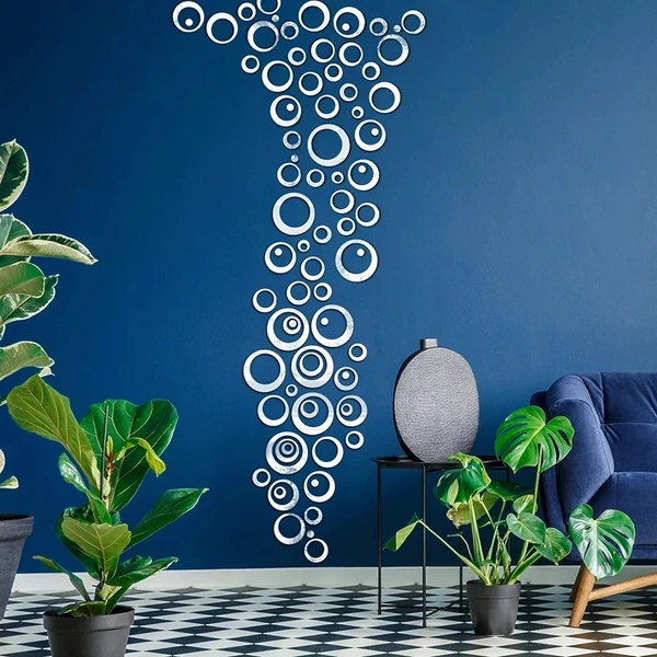 40 Ring and Dots Silver, Mirror Stickers for Wall, Acrylic Mirror Wall Decor Sticker, Wall Mirror Stickers, Acrylic Stickers, Wall Stickers for Hall Room, Bed Room, Kitchen.