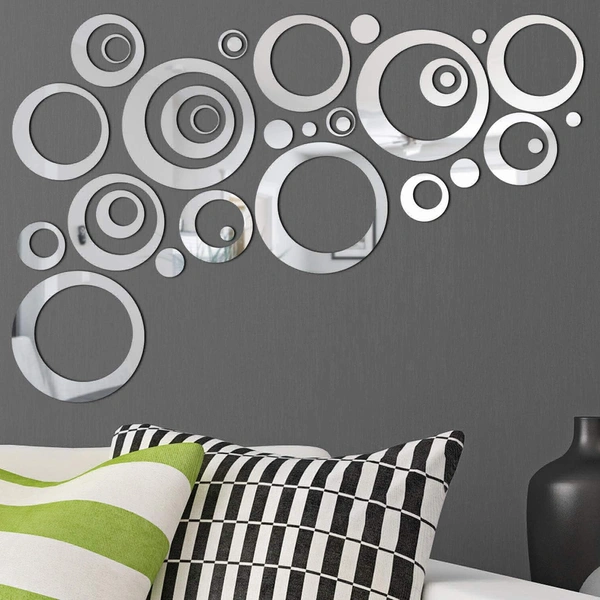 40 Ring and Dots Silver, Mirror Stickers for Wall, Acrylic Mirror Wall Decor Sticker, Wall Mirror Stickers, Acrylic Stickers, Wall Stickers for Hall Room, Bed Room, Kitchen.