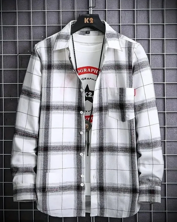 Full Sleeves Check White shirt for Men - M