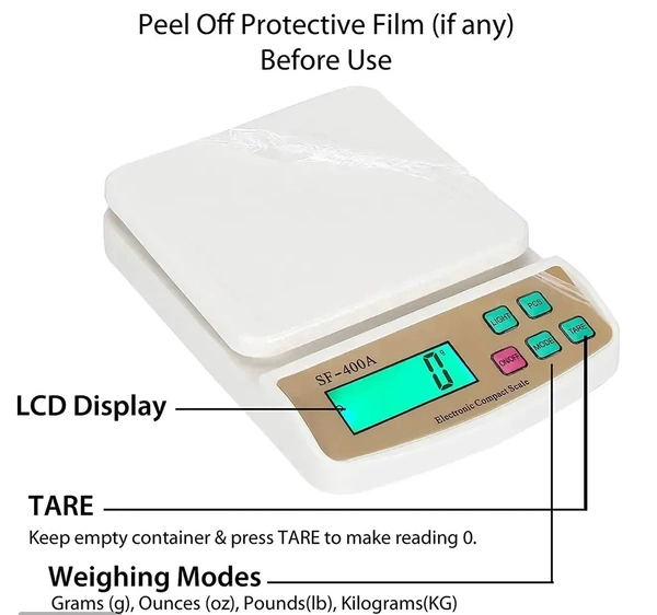 Kitchen Weighing Scale With Tare Function SF 400A with Adaptor 10 kg Digital Multi-Purpose food weight machine for shop home use baking small portable countertop plastic ABS body