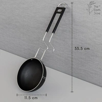 Iron Tadka Pan/Fry Pan with Wooden Handle for Kitchen 11 Cm Diameter Gas Oven Compatible, Black