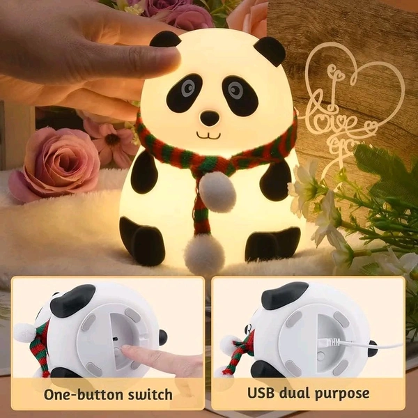 Night Lamp, Panda Lamp, Panda Touch Silicone Lamp, 7 Colour Changing Light for Kids Bedroom, USB Rechargeable, Rakhi Gift for Brother & Sister (Close Eye)